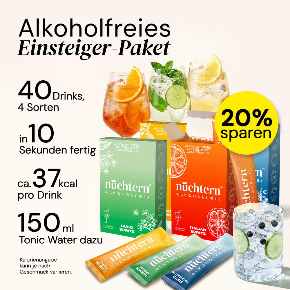 nüchtern Signature Paket Alkoholfrei – 40 Drinks (Wacholder Basis, Italian, Hugo, und Yuzu Spritz)