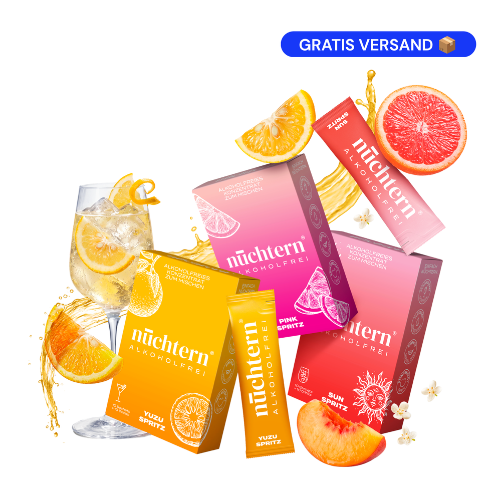 nüchtern Spritz Aperitivo Set Alkoholfrei – 30 Drinks (10 Yuzu + 10 Pink + 10 Sun Spritz)