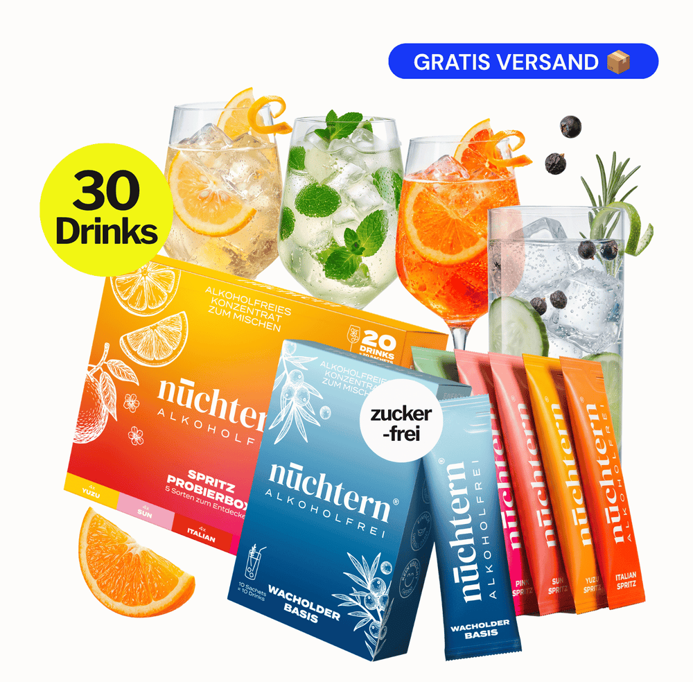 nüchtern Alkoholfrei Bundle: Mixed Box + Wacholder Basis – 30 Drinks für deinen Aperitivo
