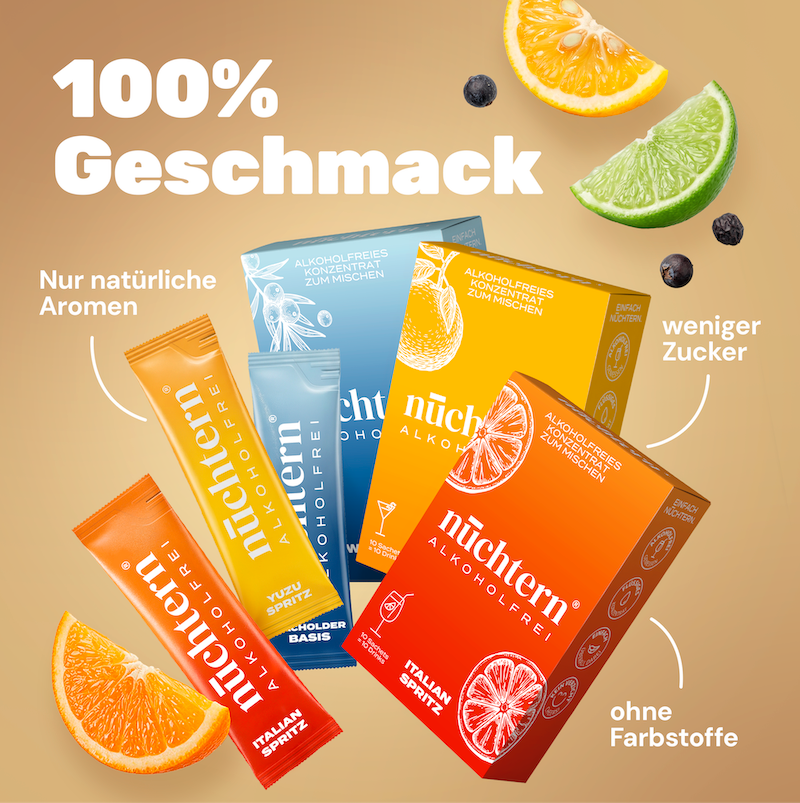 nüchtern Allrounder Paket Alkoholfrei – 60 Drinks (Wacholder Basis, Italian, Hugo, Yuzu, Pink und Sun Spritz)