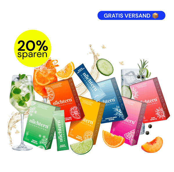 nüchtern Allrounder Paket Alkoholfrei – 60 Drinks (Wacholder Basis, Italian, Hugo, Yuzu, Pink und Sun Spritz)