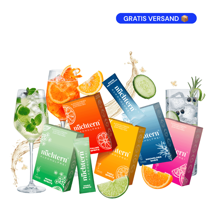 nüchtern Collection Paket Alkoholfrei – 50 Drinks (Wacholder Basis, Italian, Hugo, Yuzu, und Pink Spritz)