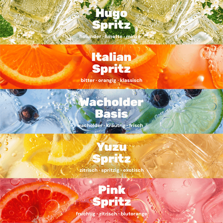 nüchtern Collection Paket Alkoholfrei – 50 Drinks (Wacholder Basis, Italian, Hugo, Yuzu, und Pink Spritz)