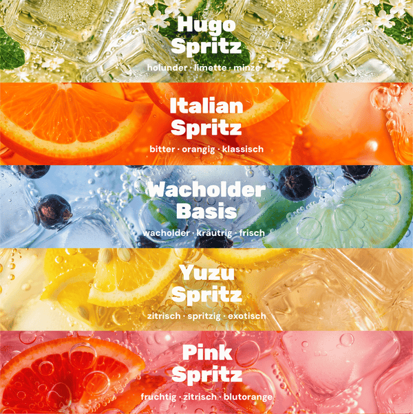 nüchtern Collection Paket Alkoholfrei – 50 Drinks (Wacholder Basis, Italian, Hugo, Yuzu, und Pink Spritz)