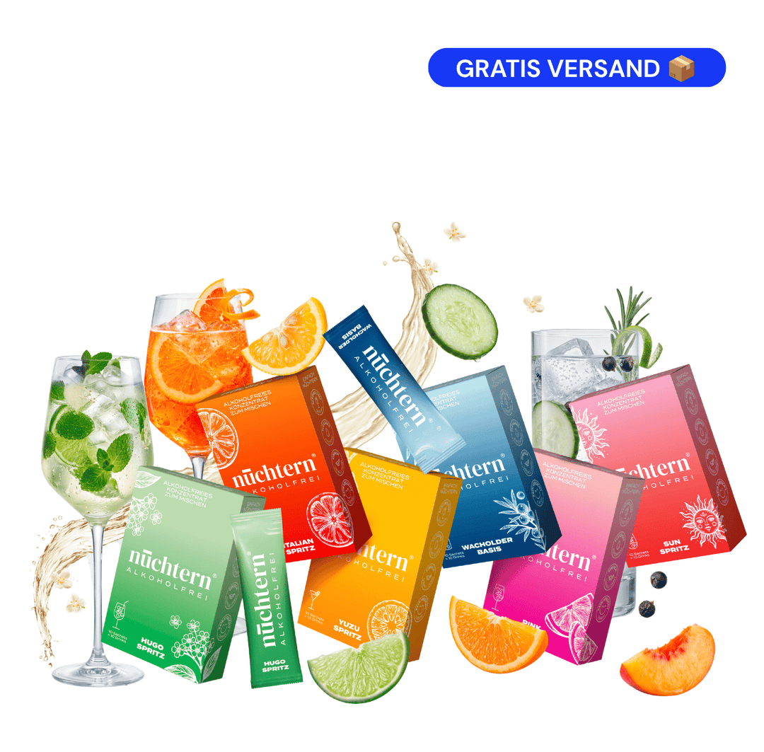 nüchtern Allrounder Paket Alkoholfrei – 60 Drinks (Wacholder Basis, Italian, Hugo, Yuzu, Pink und Sun Spritz)