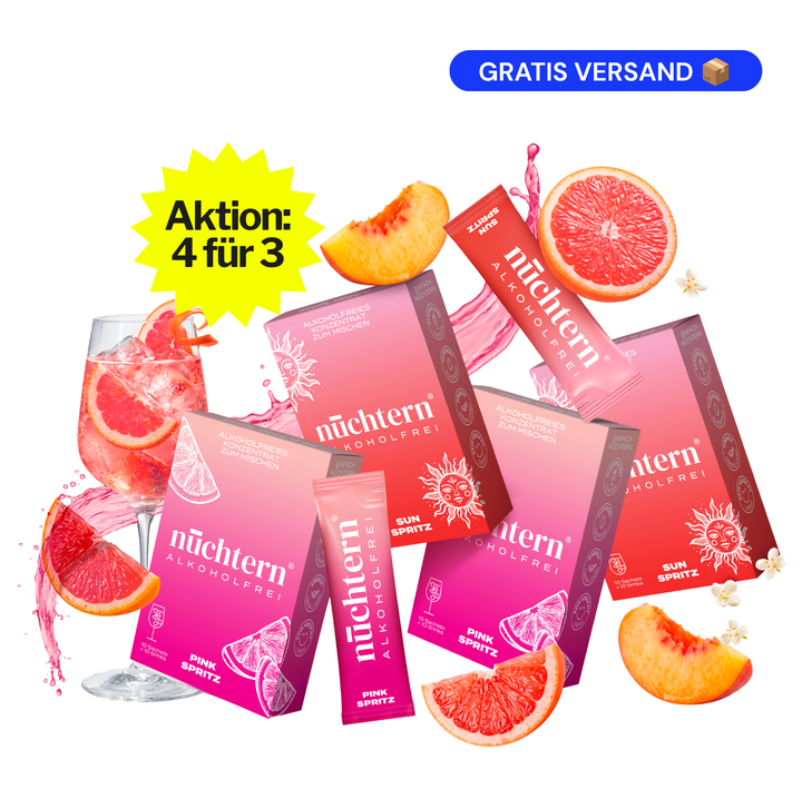 4 für 3: nüchtern Spritz Aperitivo Set Alkoholfrei – 40 Drinks (20 Sun Spritz + 20 Pink Spritz)