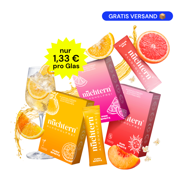 nüchtern Spritz Aperitivo Set Alkoholfrei – 30 Drinks (10 Yuzu + 10 Pink + 10 Sun Spritz)