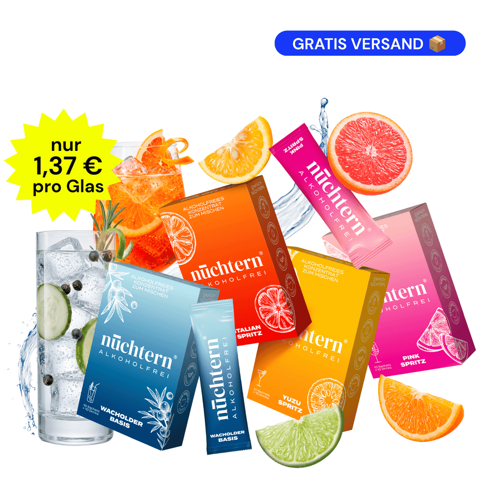 nüchtern Wochenend Paket Alkoholfrei - 40 Drinks (Wacholder Basis, Italian, Yuzu und Pink Spritz) Neukundenangebot