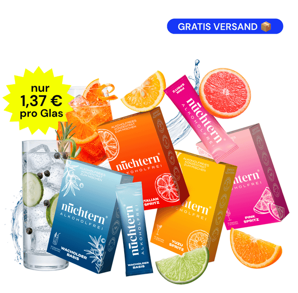 nüchtern Wochenend Paket Alkoholfrei - 40 Drinks (Wacholder Basis, Italian, Yuzu und Pink Spritz) Neukundenangebot