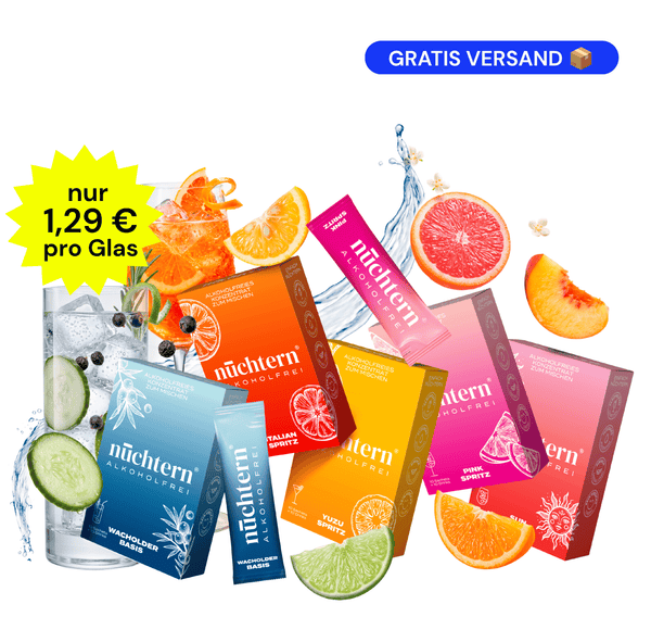nüchtern Homebar Paket Alkoholfrei – 50 Drinks (Wacholder Basis, Italian, Yuzu, Pink und Sun Spritz) Neukundenangebot