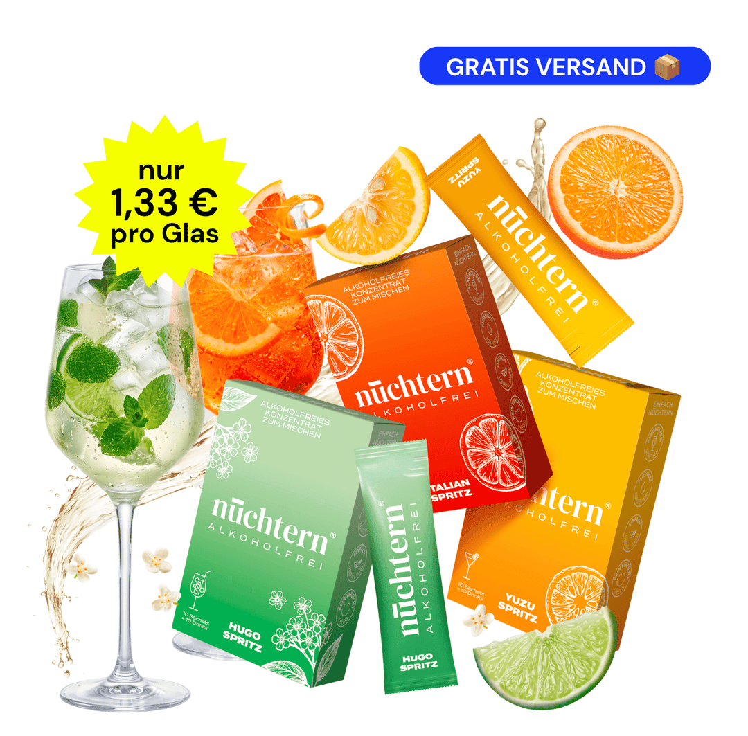 nüchtern Spritz Aperitivo Set Alkoholfrei – 30 Drinks (Hugo + Italian + Yuzu Spritz) Neukundenangebot