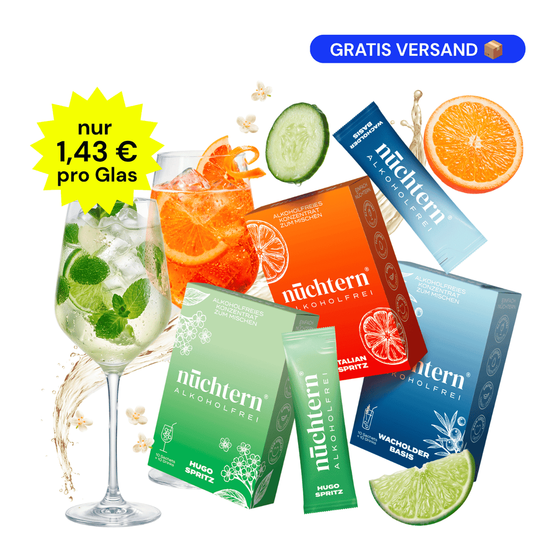 nüchtern Selection Paket Alkoholfrei – 30 Drinks (Wacholder Basis, Italian und Hugo Spritz) Neukundenangebot