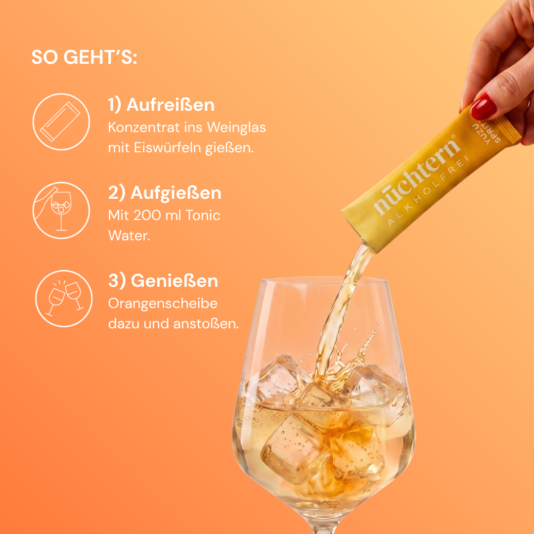 nüchtern Spritz Aperitivo Set Alkoholfrei – 30 Drinks (10 Yuzu + 10 Pink + 10 Sun Spritz)