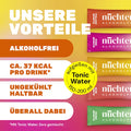 Vorteile der nüchtern Sachets: alkoholfrei, ca. 37 kcal pro Drink, ungekühlt haltbar, überall dabei, mit Tonic Water aufgießen
