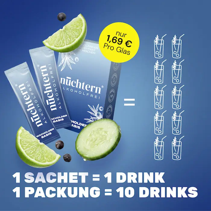 nüchtern Wacholder Basis Sachets: 1 Sachet ergibt 1 Drink, 10 Drinks pro Packung