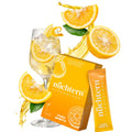 nüchtern alkoholfreier Yuzu Spritz – Packung mit Sachet und Spritz-Glas mit Zitrone