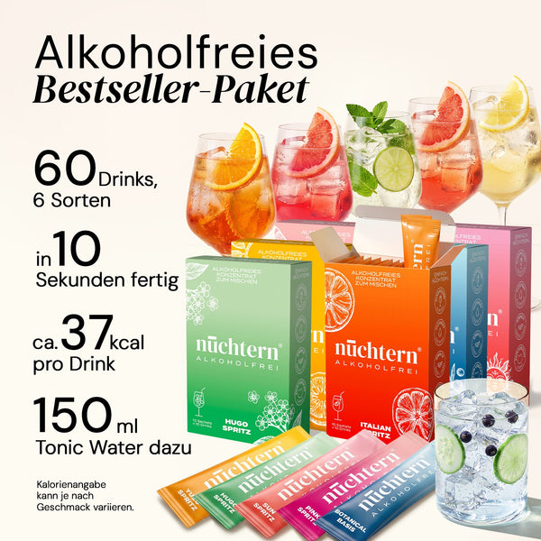 Kennenlern-TV Set alkoholfrei – 60 Drinks – alle Sorten