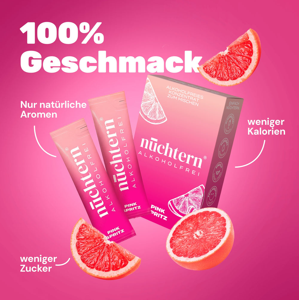 nüchtern alkoholfreier Pink Spritz mit natürlichen Aromen, weniger Zucker 