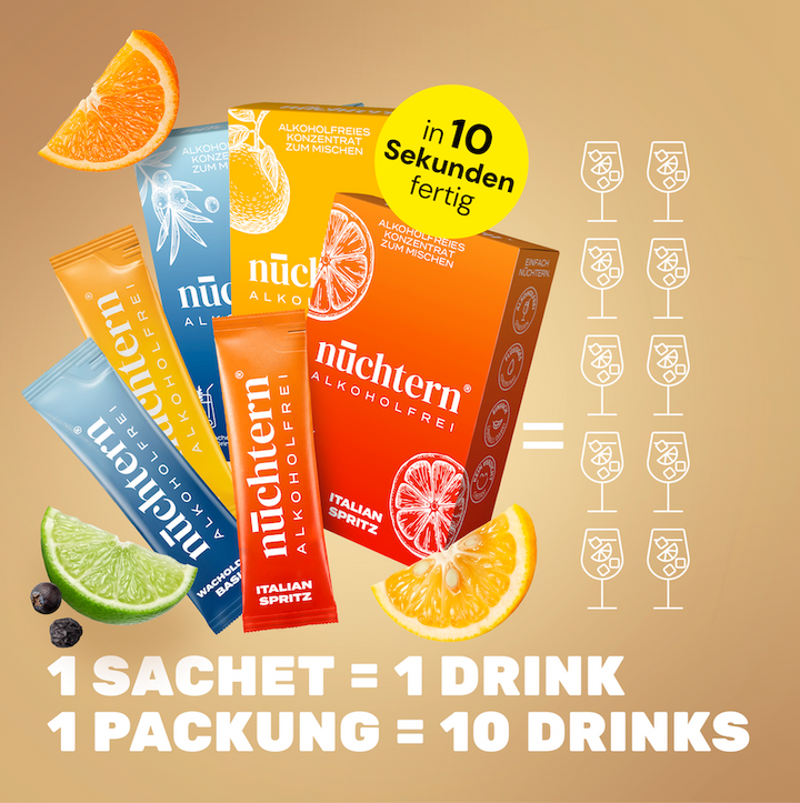 nüchtern Wochenend Paket Alkoholfrei - 40 Drinks (Wacholder Basis, Italian, Yuzu und Pink Spritz)